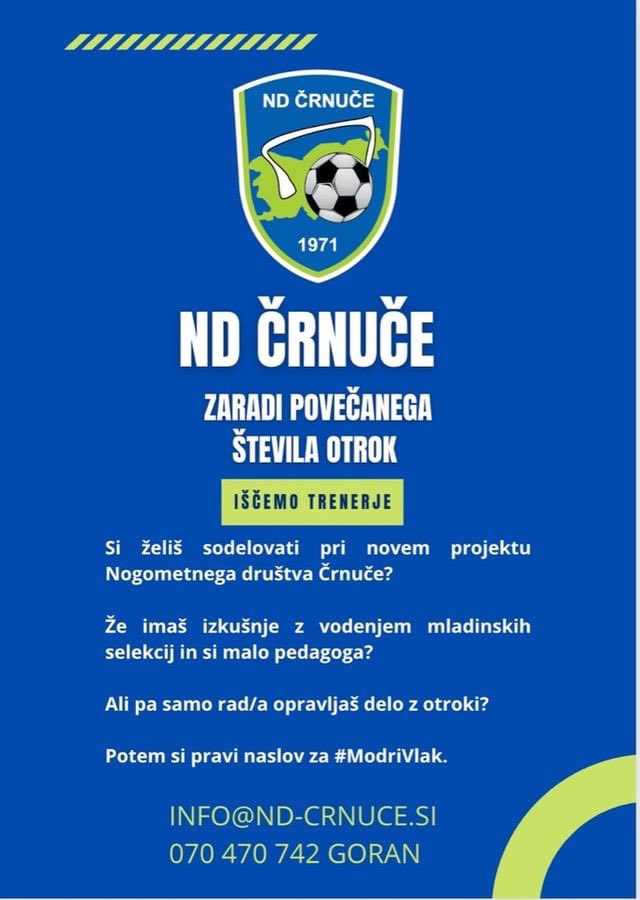 nd_crnuce's tweet photo. 👏Veseli nas, da so mnogi starši in otroci že prepoznali kakovost sveže vizije našega kluba. Zdaj je naša odgovornost, da to zaupanje upravičimo in nadgradimo. Si zraven?

#ModriVlak #crnuce #nogomet #slovenia #trener https://t.co/6oy4habAgi