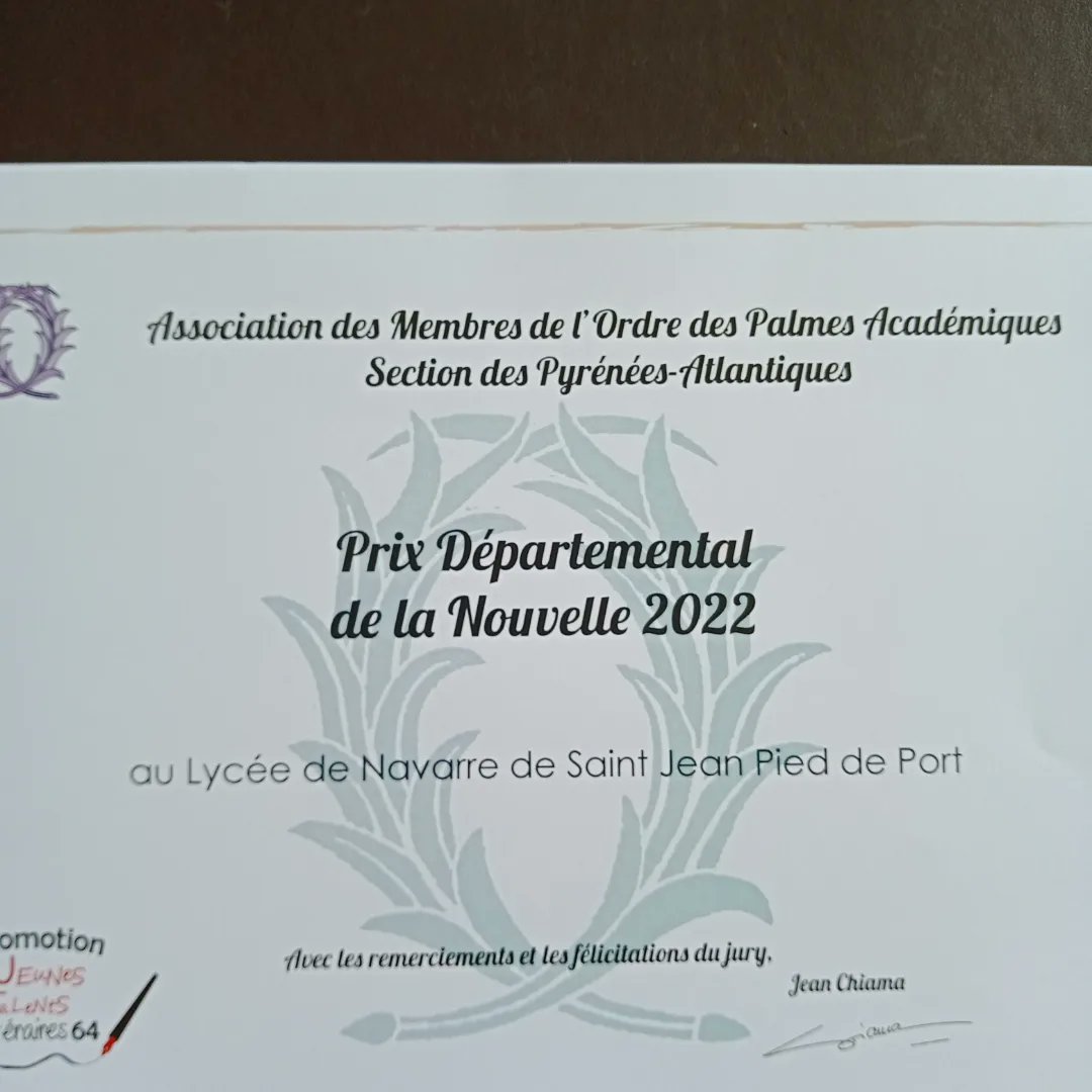 Quatre élèves du lycée de Navarre sont lauréats des prix littéraires de l'AMOPA. Deux pour le prix de la nouvelle, deux pour le prix de la poésie.
Bravo à eux !