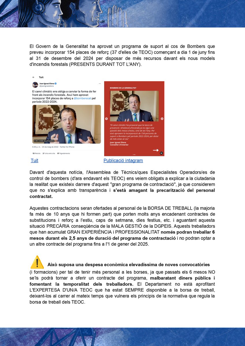 TeocsBombers's tweet photo. Ahir es va iniciar el període de contractacions del Pla Programa aprovat per la Generalitat de Catalunya. Us expliquem què amaguen:
#TEOC #TEOCs #precaritzacióTEOC #assembleaTEOC #TEOCsBombers #Bombers #DepartamentInterior #DGPEIS #BombersGeneralitat
👇👇👇👇 https://t.co/Y6kAFUWF4W