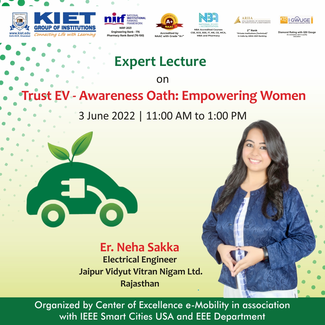 Kiet_edu's tweet image. #Department_of_Electrical_and_Electronics_Engineering is going to organize an #expert_lecture - 'Trust EV - Awareness Oath: #Empowering_Women.
Venue: Mini Conference Hall, EEE Department
11.00 AM - 1.00 PM, 03 June '22
#KIETGroupOfInstitutions #womenempowerment #electricvehicles