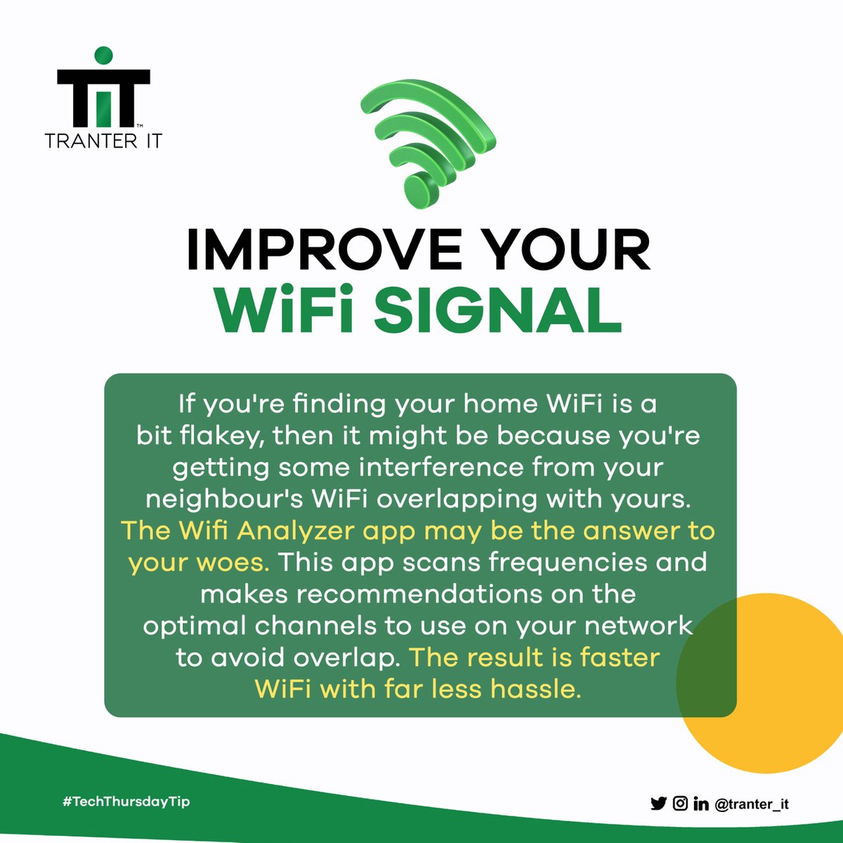 Tranter_IT's tweet photo. It's time to break free from poor WiFi signals.
Here's a hack you can use to avoid downtime at home.
#TranterIT
#TechThursdayTip
#CloseTab
#EnhancingBusiness https://t.co/Ry4OaL8a7D