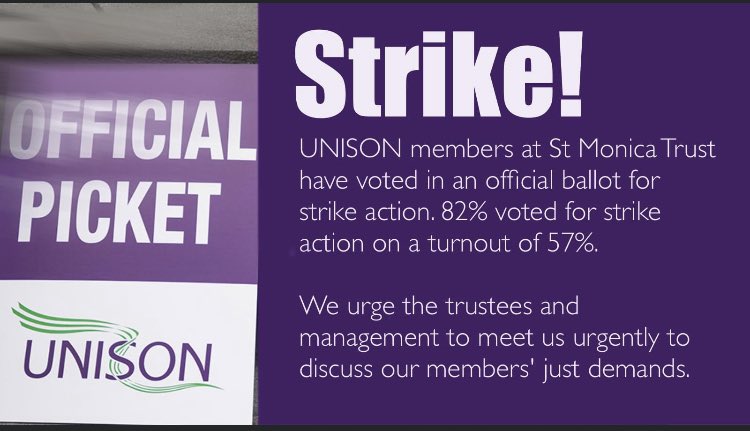 St Monica’s Trust staff - this show’s that you care about what is happening to you and your workmates and you are prepared to do something about it. Comrades, we will be with you all the way <a href="/unisontheunion/">UNISON - UK's largest union</a> <a href="/UNISONSW/">UNISON South West</a> #Strike #unfair #UnionStrong #Exposed #