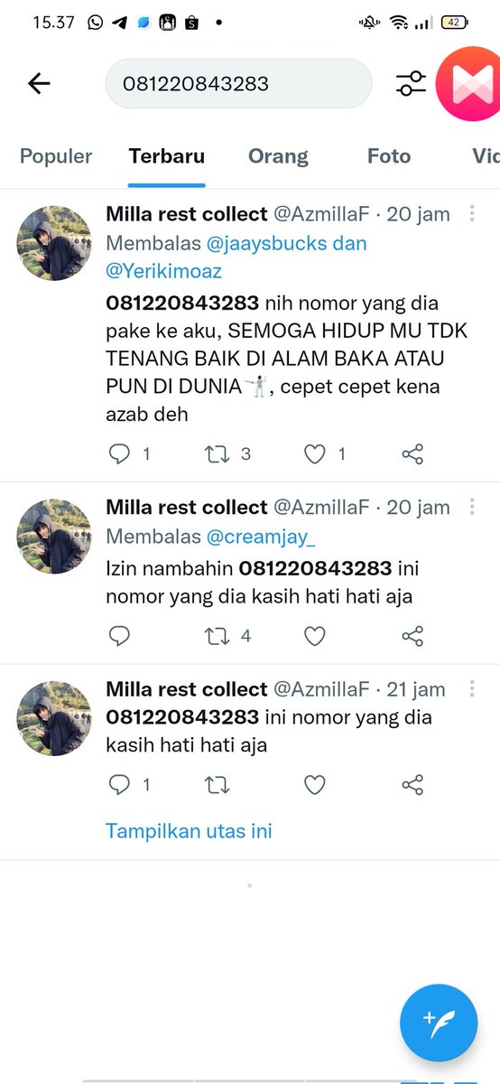 adekhwangyeji's tweet photo. TOLONG BANGET YA INI 081220843283 NOMOR AKU DAN AKU GA GUNAIN INI UNTUK NIPU.

Ini kemarin ada yang cv di aku lewat WA nominalnya 20k dan ternyata dia pake nomer aku buat nipu @AzmillaF .
Nomer shopeepay yang WA aku 0881010548523
0881010548523
Dan WA dia
083834312247
083834312247 https://t.co/bOmkzZFgga