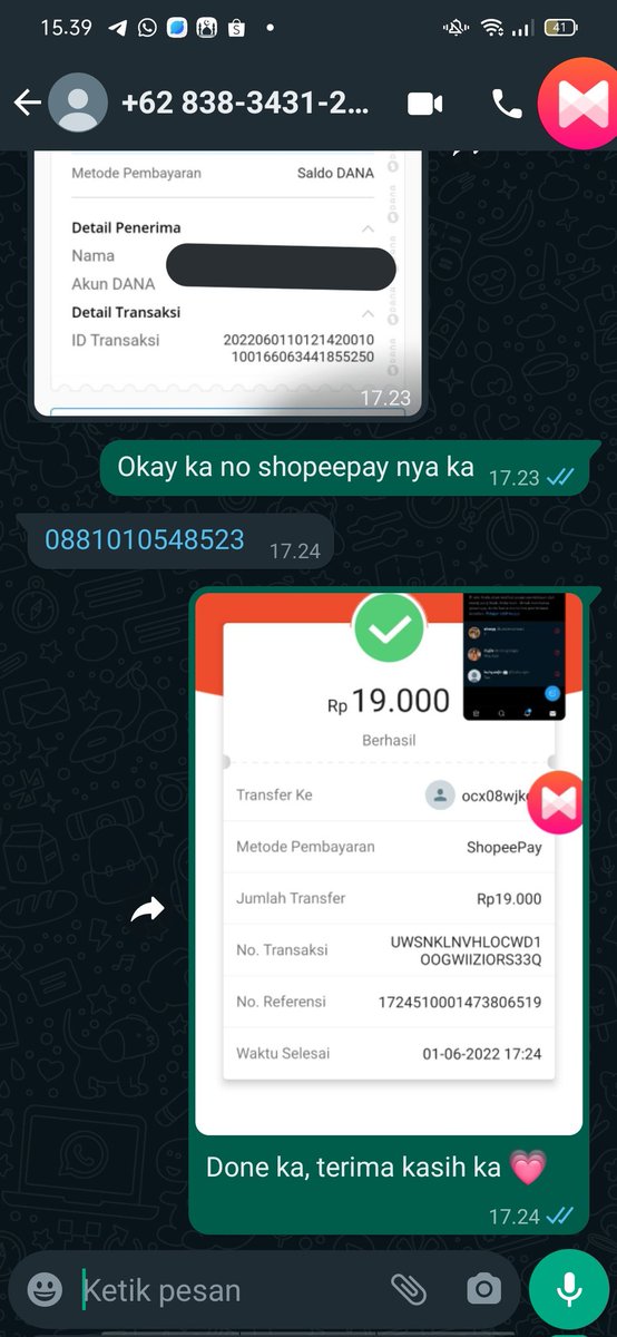 adekhwangyeji's tweet photo. TOLONG BANGET YA INI 081220843283 NOMOR AKU DAN AKU GA GUNAIN INI UNTUK NIPU.

Ini kemarin ada yang cv di aku lewat WA nominalnya 20k dan ternyata dia pake nomer aku buat nipu @AzmillaF .
Nomer shopeepay yang WA aku 0881010548523
0881010548523
Dan WA dia
083834312247
083834312247 https://t.co/bOmkzZFgga