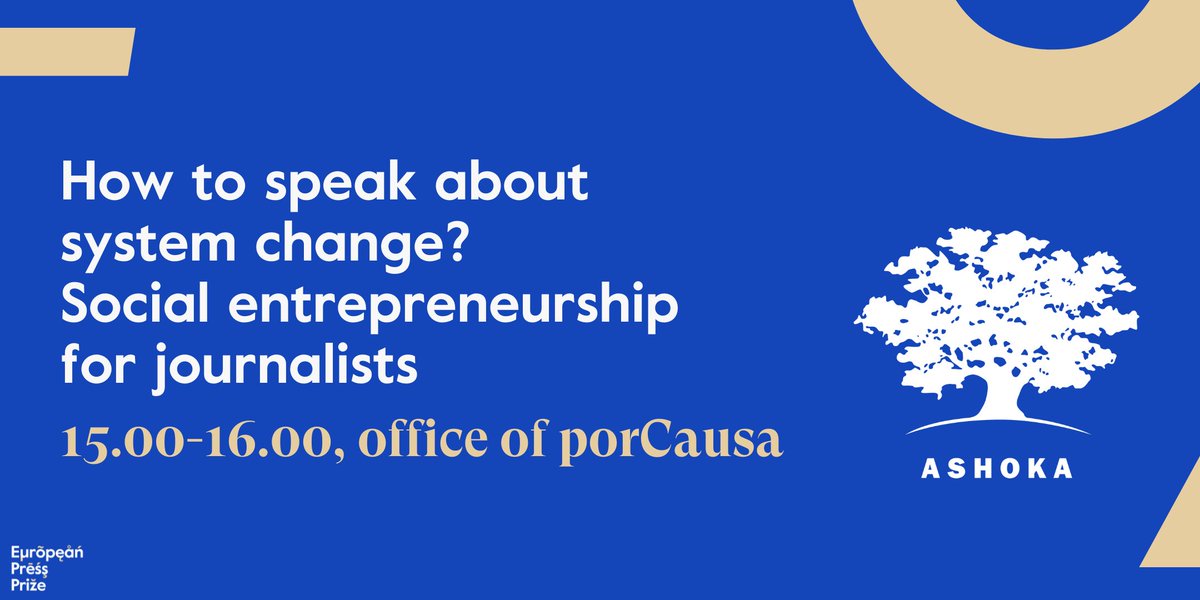 <a href="/porCausaorg/">✳️porCausa</a> <a href="/LaCasaEncendida/">La Casa Encendida</a> <a href="/PaavoTeittinen/">Paavo Teittinen</a> <a href="/ania_kiedrzynek/">Anna Kiedrzynek</a> In the second workshop by <a href="/AshokaSpain/">Ashoka España</a>, starting at 15, participants will be invited to learn more about what it means to practice journalism from a system change perspective, and how to best report on social change.

Sign up here: bit.ly/3PURK2s

#europeanpressprize