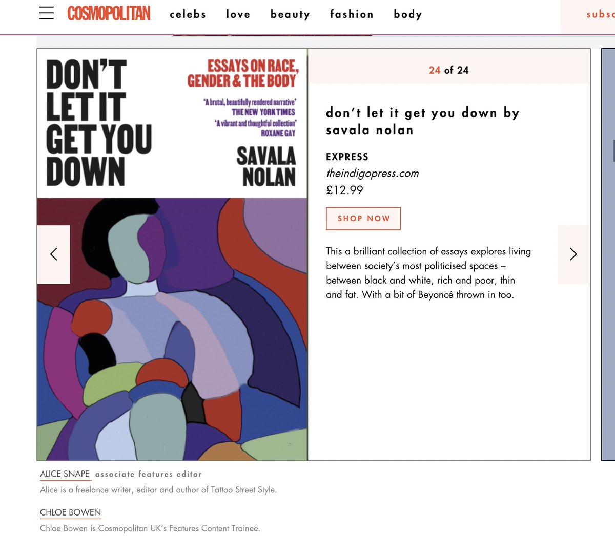 PressIndigoThe's tweet photo. Great rec from @CosmopolitanUK for our wonderful writer @savalatweets - these essays are exceptionally good. https://t.co/RUyrzuJOhX