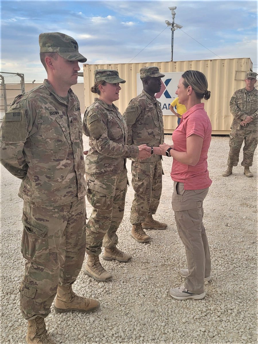 36_SUS_BDE's tweet photo. Guest Speaker, Brigadier General Thomas Vickers and Commander, Colonel Carrie Perez recently conducted a patching ceremony in Jordan. The combat patch worn on the right shoulder sleeve signifies a bond forged through shared hardships that these Soldiers will not soon forget. https://t.co/DH0li5mGQ4
