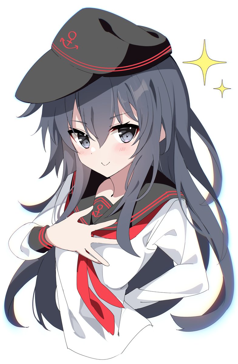 akatsuki (kancolle) 1girl long hair solo school uniform hat anchor symbol serafuku  illustration images