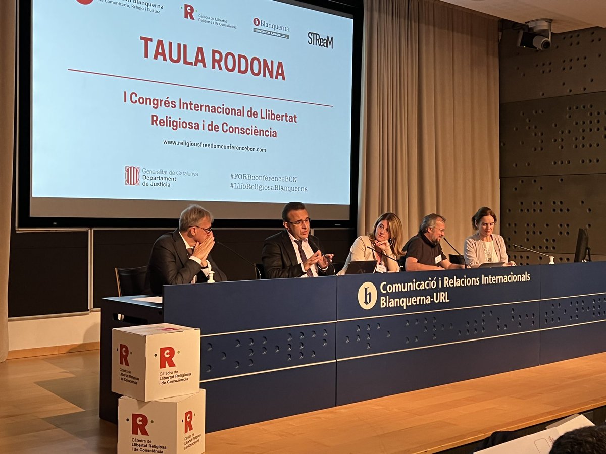 ObsBlanquerna's tweet photo. Prof. Marco Ventura (@unisiena) highlights the importance of the link between #ReligiousFreedom and #Communication in the first panel of the #FORBconferenceBCN #LlibReligiosaBlanquerna @llibreligiosa https://t.co/rigTRYHbOM
