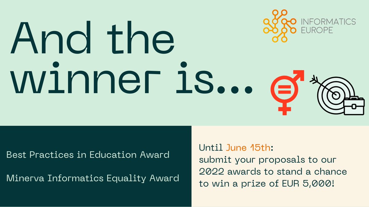 informatics_eu's tweet photo. [1/3] Deadline Extended ‼️ Until June 15th, submit your proposal to our "Best Practices in Education Award" &amp; "Minerva Informatics Equality Award" 2022. Full details: https://t.co/UWKQR6cS1y
#WomenInSTEM #computerscience #informatics #computing #higherEd https://t.co/T7vSJgZam0