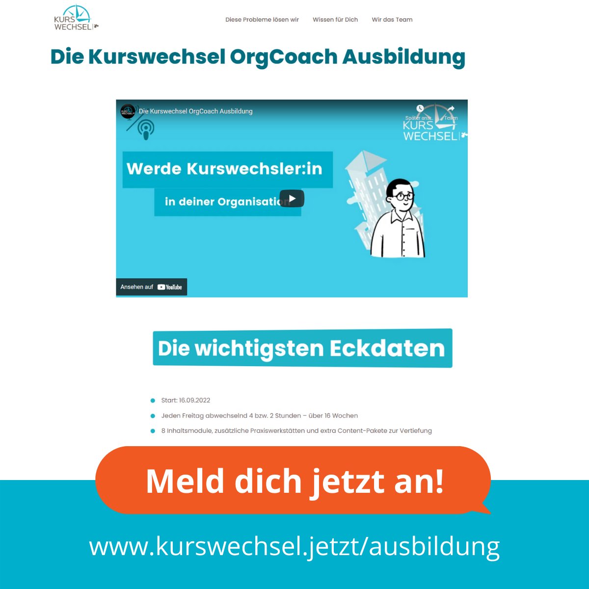 Kurswechsler's tweet photo. Alle, die sich zu unserer Kurswechsel OrgCoach Ausbildung schlau machen wollen, können dies jetzt schnell und einfach auf unserer neuen Website tun. 

Der nächste Starttermin ist der 16.09.22 - schaut gern mal rein: 

https://t.co/s4oAE9CSRI https://t.co/gUIezZtVT1