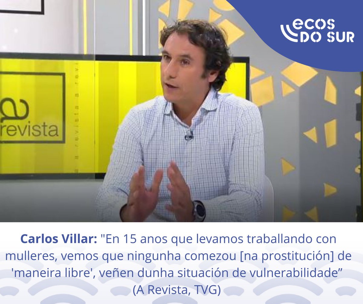 ecosdosur's tweet image. 📺O avogado de #EcosdoSur e voceiro da Rede Galega contra a Trata Sexual, o noso compañeiro Carlos Villar, foi entrevistado no Programa 'A Revista' da @TVGalicia, no que falou sobre a situación actual das mulleres que son explotadas sexualmente. 
📽️Ver en: crtvg.es/tvg/a-carta/a-…