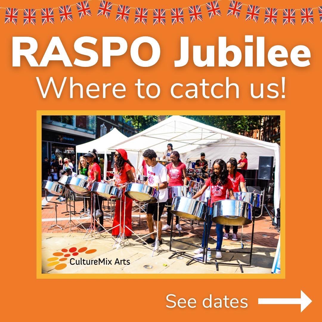 RASPOUK's tweet photo. We’ve got a busy bank holiday weekend of performances for the Jubilee celebrations 🎉🥳 

Come and share the joy of steel pan music 🧡 Don’t forget to tag us in your photos 📷

#raspouk #steelpan #music #jubilee #jubileecelebration #culturemixarts https://t.co/H7eW3JcImA