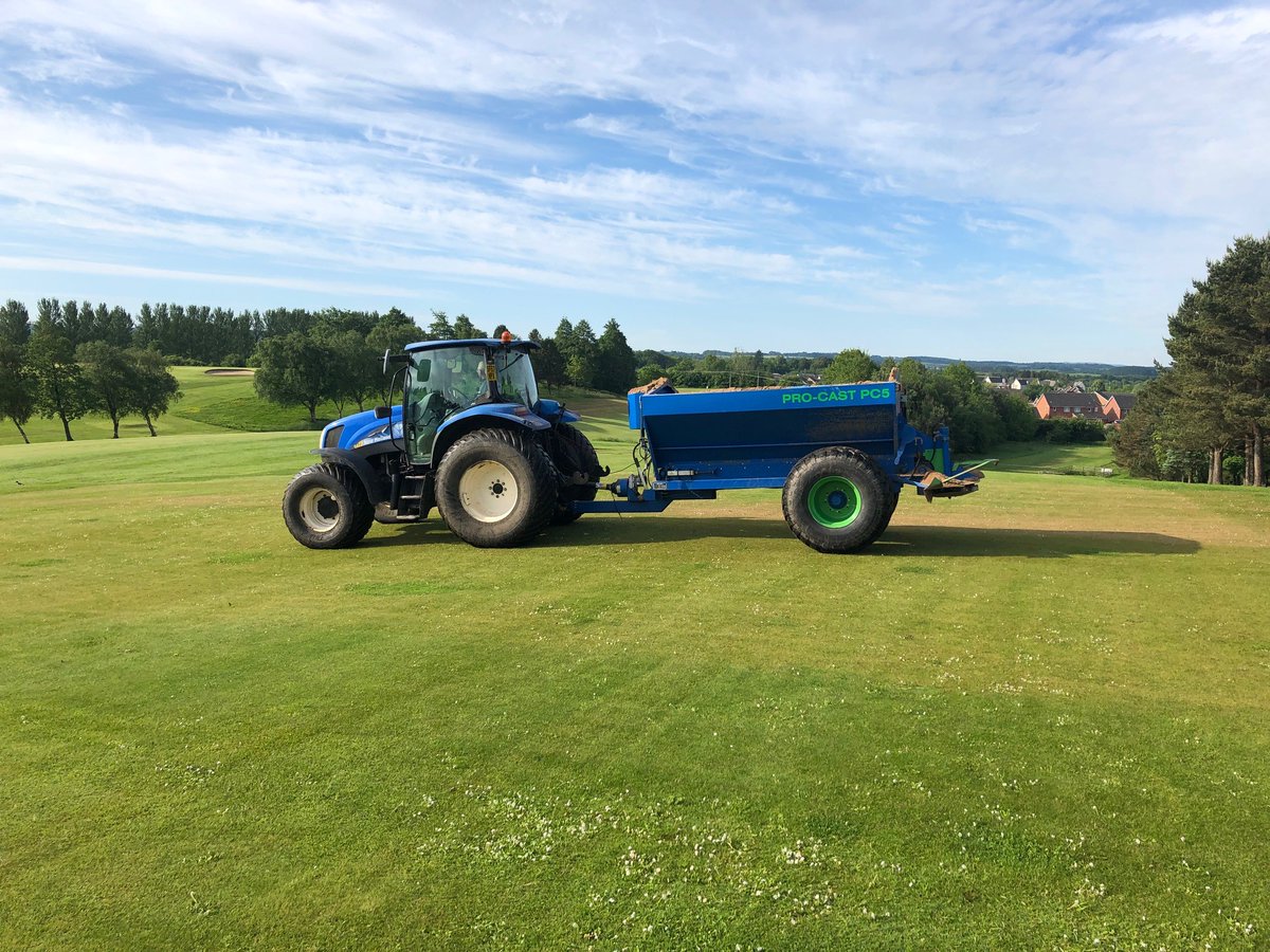 FSportsgrounds's tweet photo. Little bit of Jubilee top dressing @annanhillgc  Kilmarnock with the beast that is the PC5 - Daddy of all the Pro-Cast models. Forgot to take photo of the earlier Terra Spiking with the @WiedenmannUK Terra Spike XD 8, needless to say it made a neat job. @FairwaysGM  @GroundProUK https://t.co/2RPa6SN37u