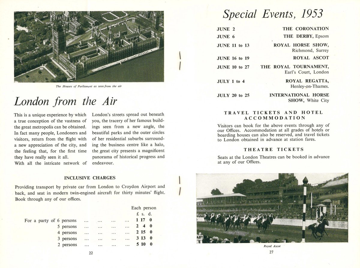 A brochure from the #ThomasCookArchive to mark the anniversary of the Coronation on this day in 1953. Visitors to London could enjoy a 30 minute flight over London for as little as £1 17s.!
#RoyaltyOnRecord
