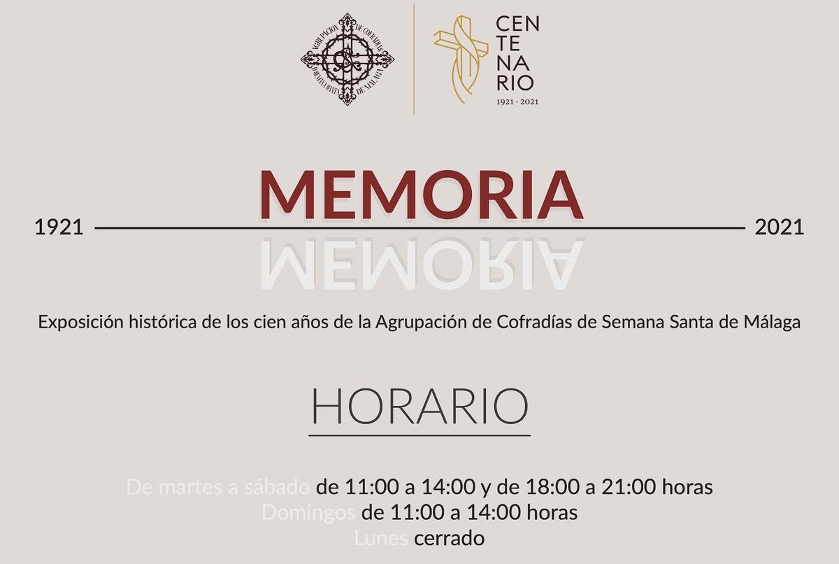 Descubre la historia de la Agrupación de Cofradías en una exposición única. “Memoria”, un relato expositivo de cien años de Semana Santa de Málaga en torno a la institución. Entrada gratuita. #cofradiasmlg #centenariomlg