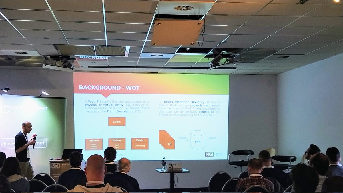 relucri's tweet photo. Today we are at @ONTOCHAIN summit talking about @W3C_WoT and decentralised oracles for #IoT. @hyperloris is nailing it!💪 @MaVaimee https://t.co/Dc94fdGpk3