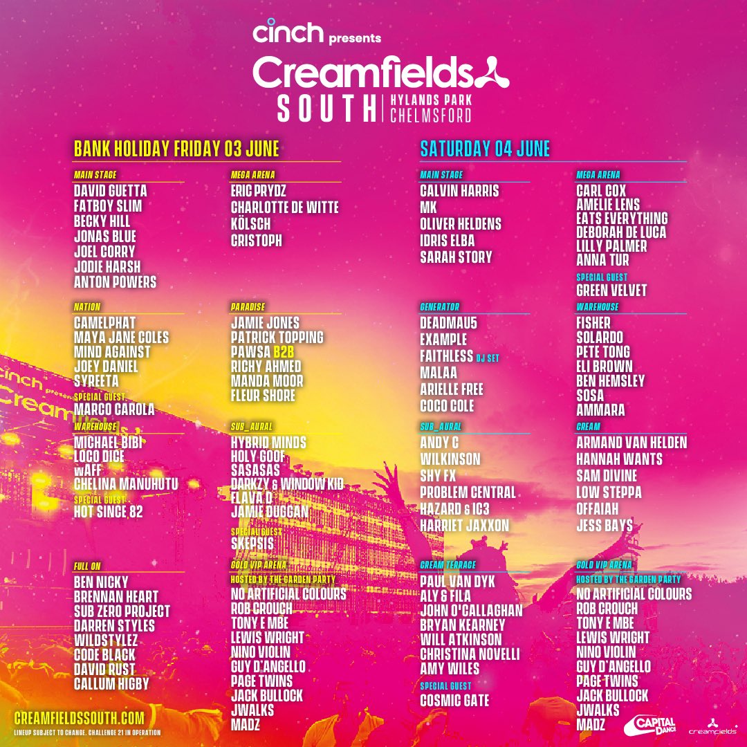 Creamfields lineup 2022