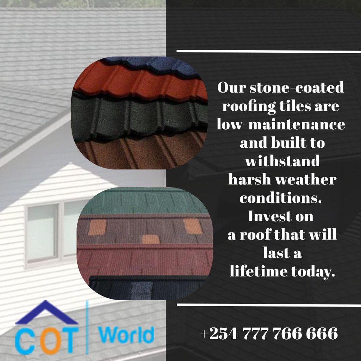 CotTiles's tweet photo. Our stone-coated roofing tiles are low-maintenance and built to withstand harsh weather conditions. 

Invest on a roof that will last a lifetime today.

Order yours today
☎️ 0777 766 666

#roofing #roof #construction #roofingcontractor #building #shingles #classic #roofingtiles https://t.co/hzYikt6MgQ