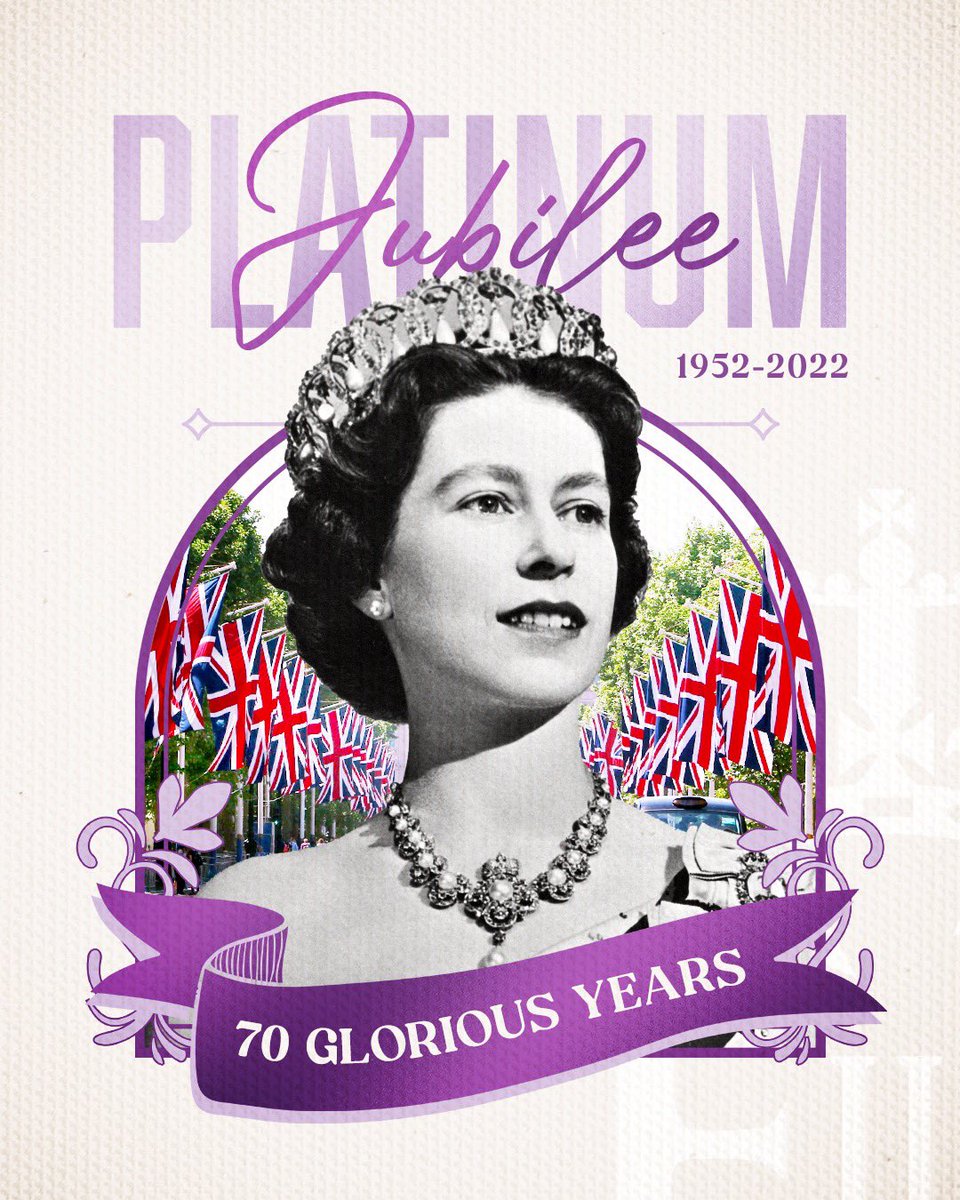 Conservatives's tweet photo. Thank you, Ma’am. 

70 glorious years of dedicated and inspiring service to the nation. Every moment devoted to the people of the United Kingdom and Commonwealth. 

God Save The Queen! 

#PlatinumJubilee https://t.co/63aVdY4I0n
