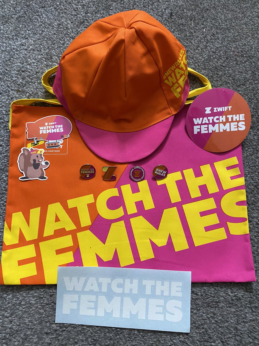 marksmithy73's tweet photo. @GoZwift what a lovely surprise in the post today not only receiving a Watch the Femmes cap but also lots of extra goodies thank you all at Zwift. Ride On https://t.co/wc5cgt36Y5