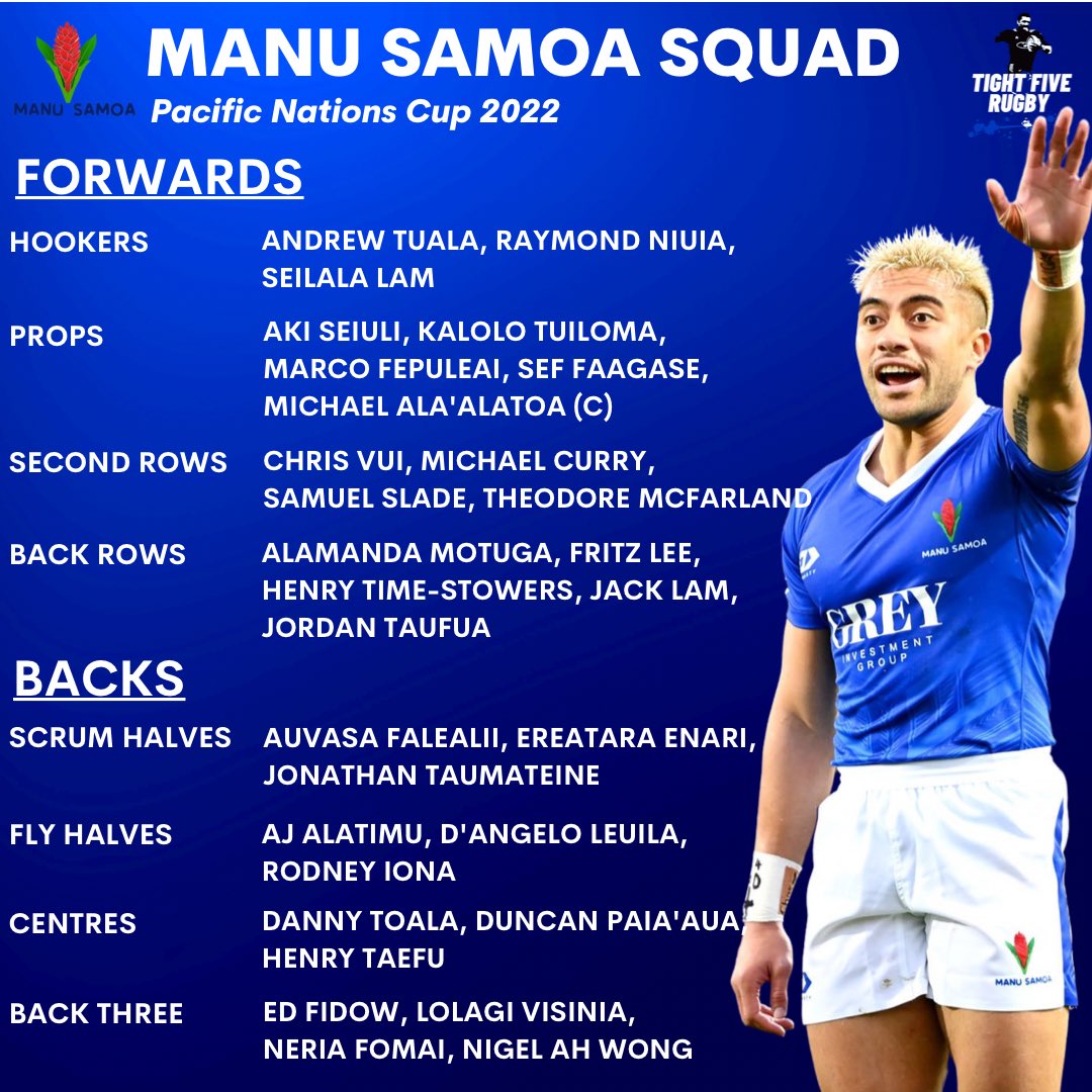 🇼🇸 MANU SAMOA 🇼🇸 

This squad is going to cause PROBLEMS. 

Some serious players in the mix including Premiership players, Chris Vui & Theo McFarland. 

#LeManu #WeAreManuSamoa #ManuSamoa