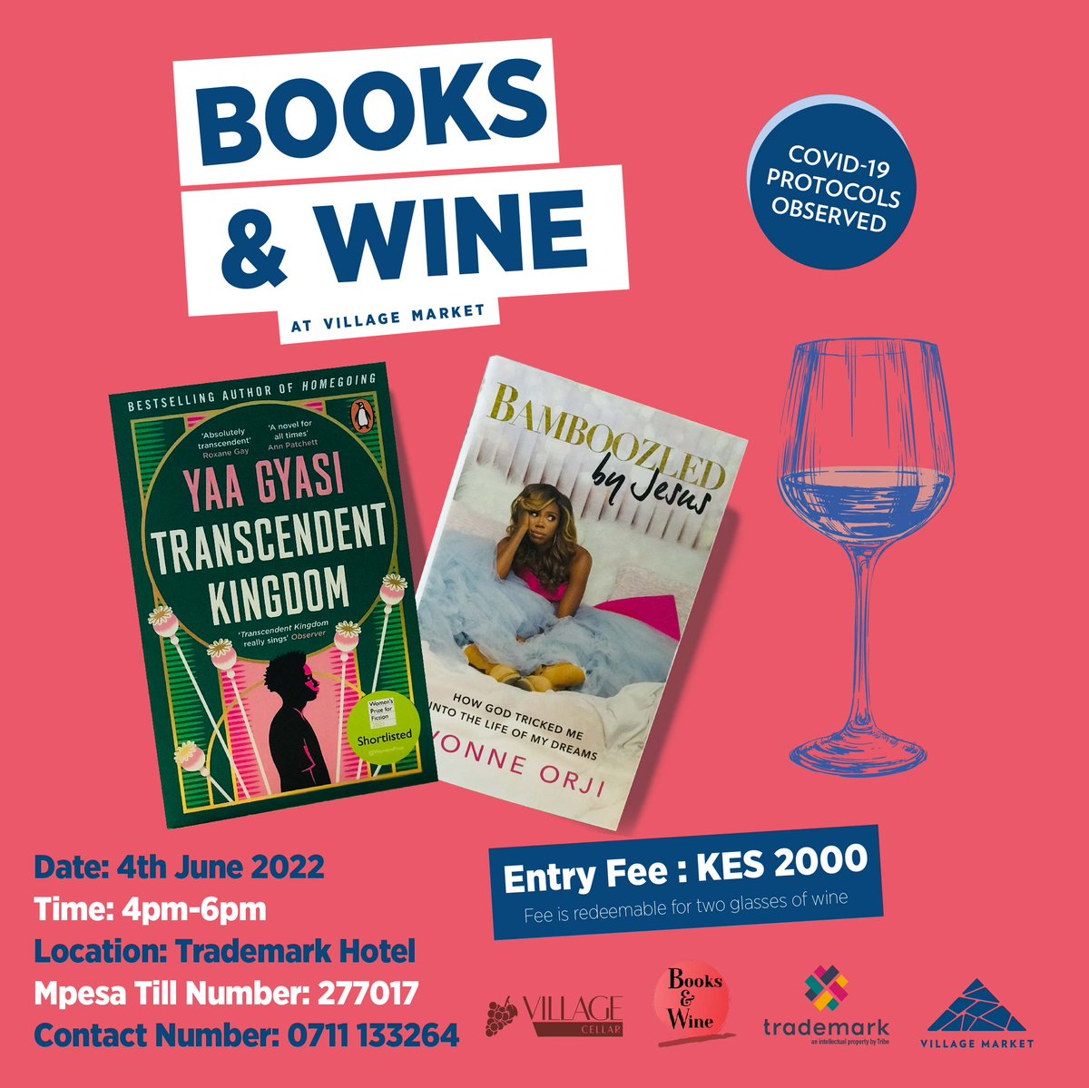 VillageMarket's tweet photo. Hand up β if you're ready for another edition of Books and Wine.
This time we are doing it bigger and better!
Sign up early, read either of the books and see you on the 4th.
#booksandwine #vmevents #villagemarketnairobi https://t.co/8C6KDSsXeN