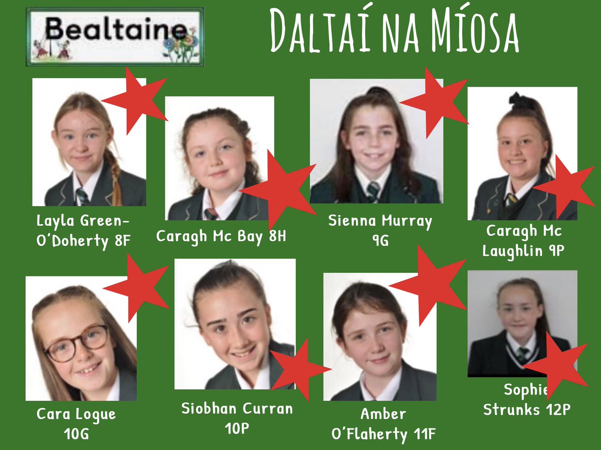 <a href="/LanguageStCs/">StCecilia'sLanguages</a> <a href="/StCeciliasDerry/">St. Cecilia’s College</a> 
Comhghairdeas le ‘Daltaí Mhí na Bealtaine’ sa Ghaeilge! Congratulations to our May Pupils of the Month in Irish! A great bunch of girls! Maith sibh, a chailíní!