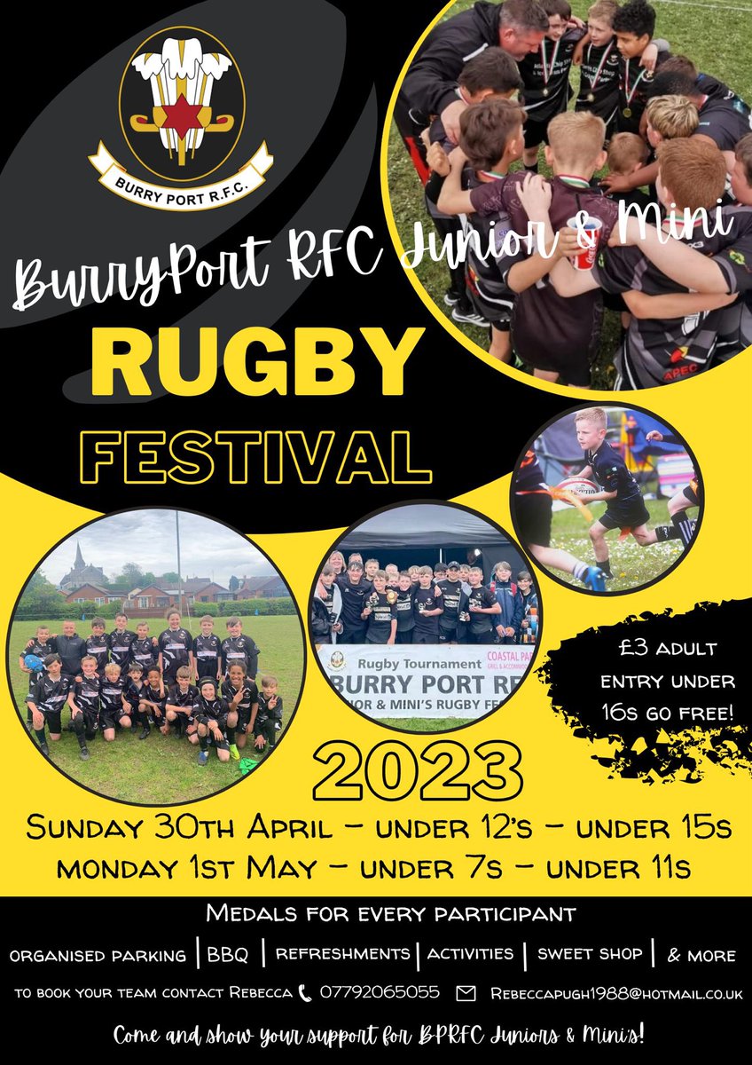 BurryRfc's tweet photo. ๐๐คBURRY PORT RFC FESTIVAL 2023 ๐ค๐
we loved hosting a successful festival this year and cannot wait for next year already ๐
Booking early will guarantee 2022 team entry fees ๐๐ฝ
Get in touch if youโd like to book your teams in ready ๐ฅณ@AllWalesSport #bprfc https://t.co/mI9aL3Wk4x