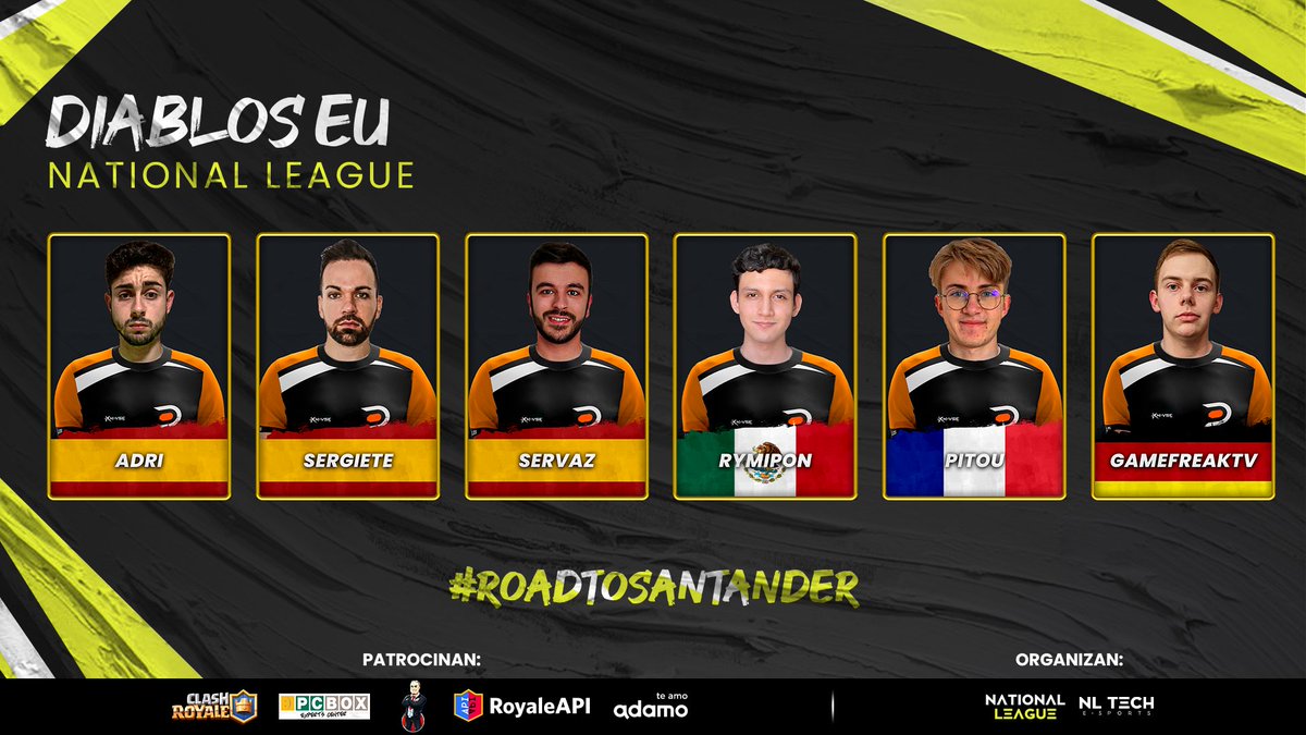 #ClashRoyale | ROSTER OFICIAL 

🇪🇦 <a href="/DiablosEU/">Diablos EU</a>

👤 <a href="/CarlosCgmz/">ccgmz</a> 🇪🇸
👤 @RubenCa90478127 🇲🇽
👤 @EnriqueBlackxd 🇵🇪
👤 @Luben1889 🇦🇷

⚔️ <a href="/ADRi_CR/">ADRi</a> 🇪🇸
⚔️ <a href="/Sergiete17/">Sergiete</a> 🇪🇸
⚔️ <a href="/servaz_/">Servaz</a> 🇪🇸
⚔️ @rymipon 🇲🇽
⚔️ @Pitou_CR_ 🇫🇷
⚔️ <a href="/GamefreakTV_CR/">GamefreakTV</a> 🇩🇪

#RoadToSantander