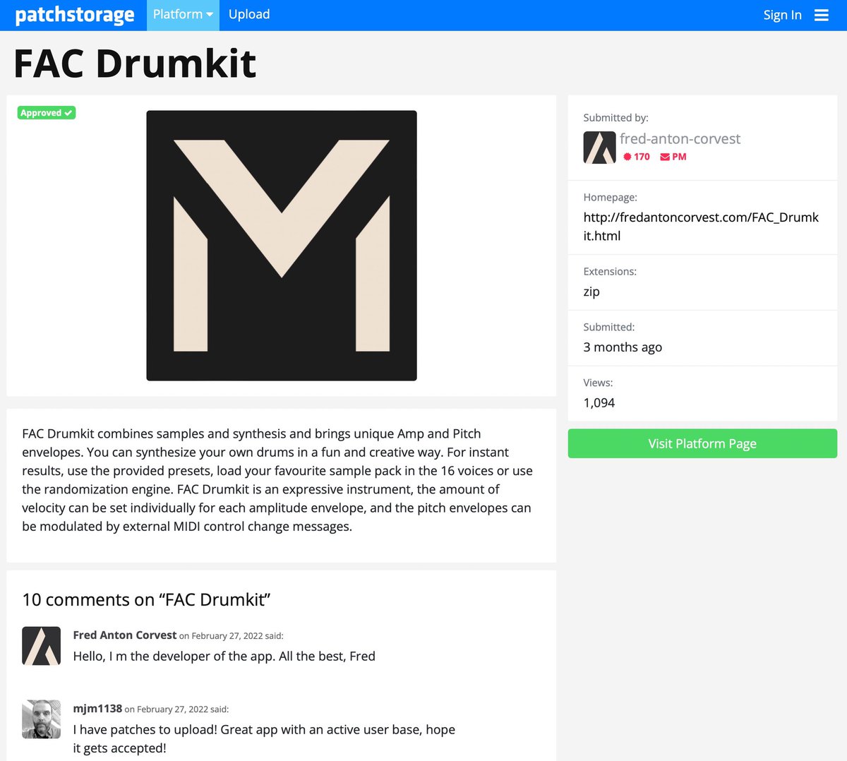 fac_corvest's tweet photo. We did it! 3 months ago I’ve filled a platform requests on patchstorage for #FacDrumkit.
Thanks to your great support this has just been approved!
Feel free to upload your free patches. We need min 5 patches to start.
https://t.co/o3HdpAr16Z https://t.co/gip2x8jnOH