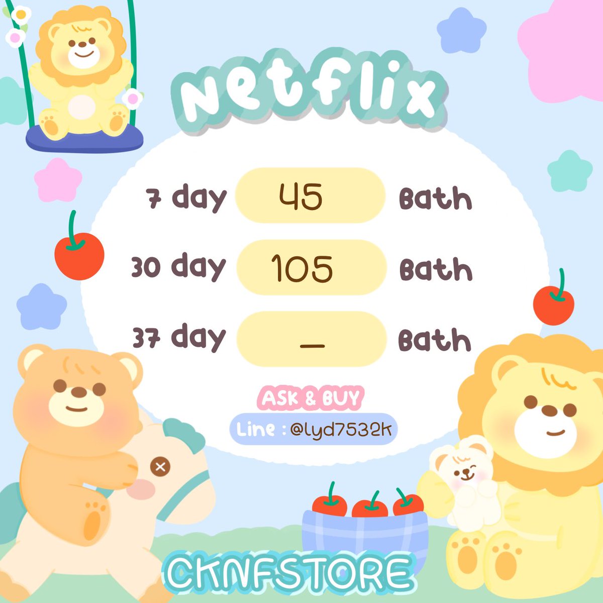 CkNF14's tweet photo. 🍒🍿Netflix premium 4k🎟🍄

🌷7    days 45฿  รีทวิต  40฿
🌷30 days 105฿ รีทวิต 95฿

— จอส่วนตัว แอคไทยแท้ 💯 

ลิ้งไลน์ : https://t.co/GPBYLh7Wal
#หารnetflix #หารเน็ตฟลิกซ์ #หารnetflixราคถูก #หารnetflixTH #หารnetflixpremium #หารเน็ตฟลิกซ์ราคาถูก https://t.co/gDFOZQxJQ7