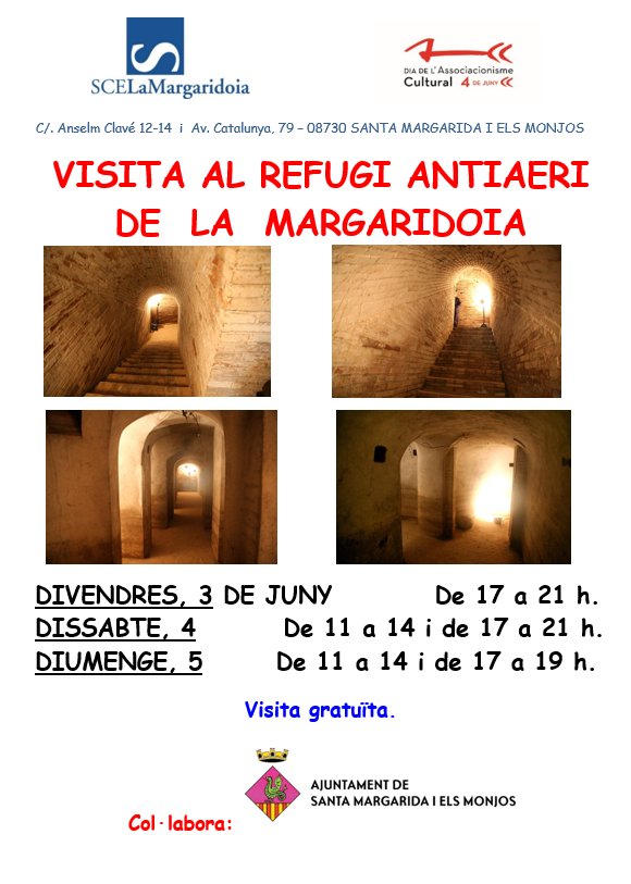 ciarga_cat's tweet photo. #CIARGARecomana
📢 A partir de demà i fins diumenge 5 de juny es podrà visitar el Refugi antiaeri de La Margaridoia, no us ho perdeu!! https://t.co/WFJAYNhujc