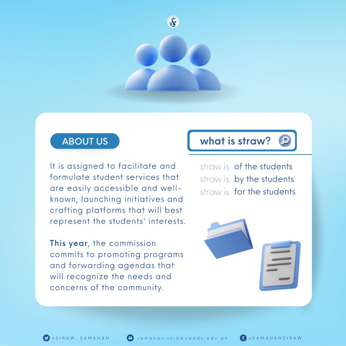 StRAW_SAMAHAN's tweet photo. As per the 2020 SAMAHAN Constitution, SAMAHAN StRAW serves as an autonomous and independent commission tasked with the responsibility of championing the rights and welfare of the undergraduate students of the Ateneo de Davao University ๐
#StRAWForEveryone ๐ฅ
#HereAndNow โก๏ธ https://t.co/r82uDkXLz7