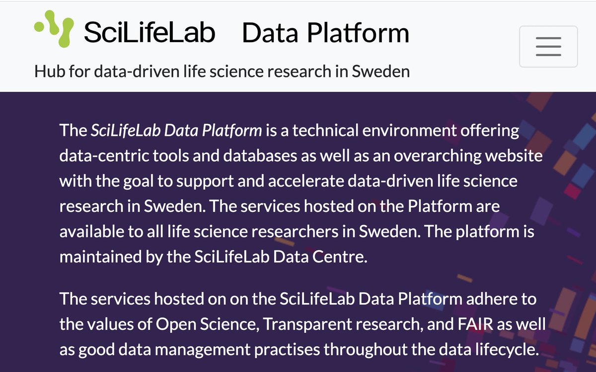 SciLifeLab_DataCentre (@scilifelab_dc) on Twitter photo Today we are happy to launch @SciLifeLab Data Platform
- a hub for #datadriven #lifescience #research in 🇸🇪
This work was supported by a grant from the <a href="/KAWstiftelsen/">KAW</a> to <a href="/scilifelab/">SciLifeLab</a> for research in Data-Driven Life Science (DDLS).
The Platform is operated by <a href="/SciLifeLab_DC/">SciLifeLab_DataCentre</a>.
🧵 Today we are happy to launch @SciLifeLab Data Platform
- a hub for #datadriven #lifescience #research in 🇸🇪
This work was supported by a grant from the <a href="/KAWstiftelsen/">KAW</a> to <a href="/scilifelab/">SciLifeLab</a> for research in Data-Driven Life Science (DDLS).
The Platform is operated by <a href="/SciLifeLab_DC/">SciLifeLab_DataCentre</a>.
🧵