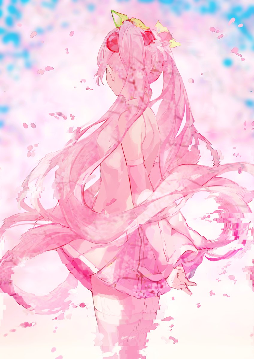 hatsune miku ,sakura miku 1girl solo long hair pink theme skirt twintails very long hair  illustration images