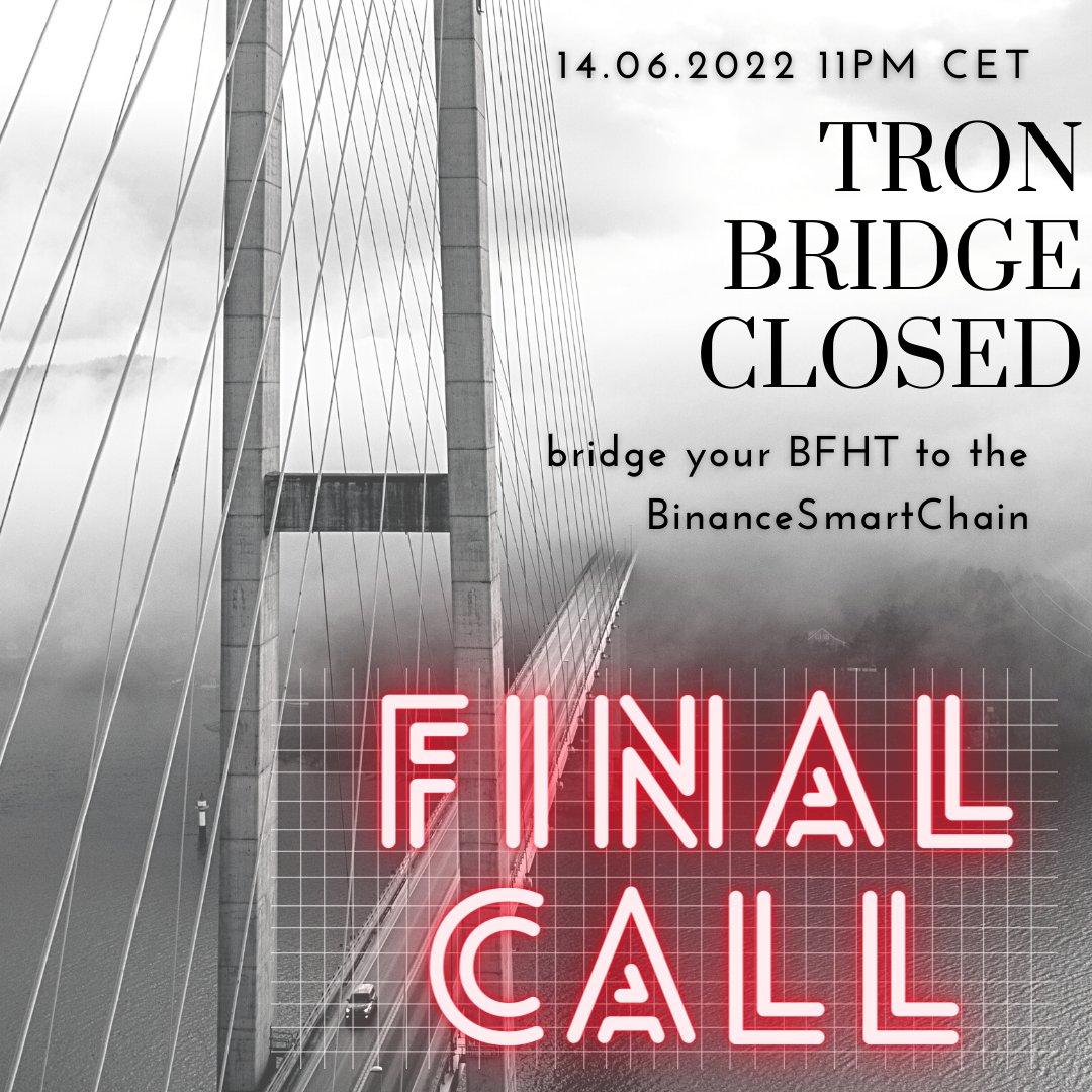 Befasterfit's tweet photo. ‼️Don't forget to bridge your WBFHT from Tron to the #BSC! From 14.06 the Tron support will be discontinued. Questions? Join the Telegram Group. https://t.co/sEQoOFMFVO #bep20 $BFHT https://t.co/FFw0t6ToHO