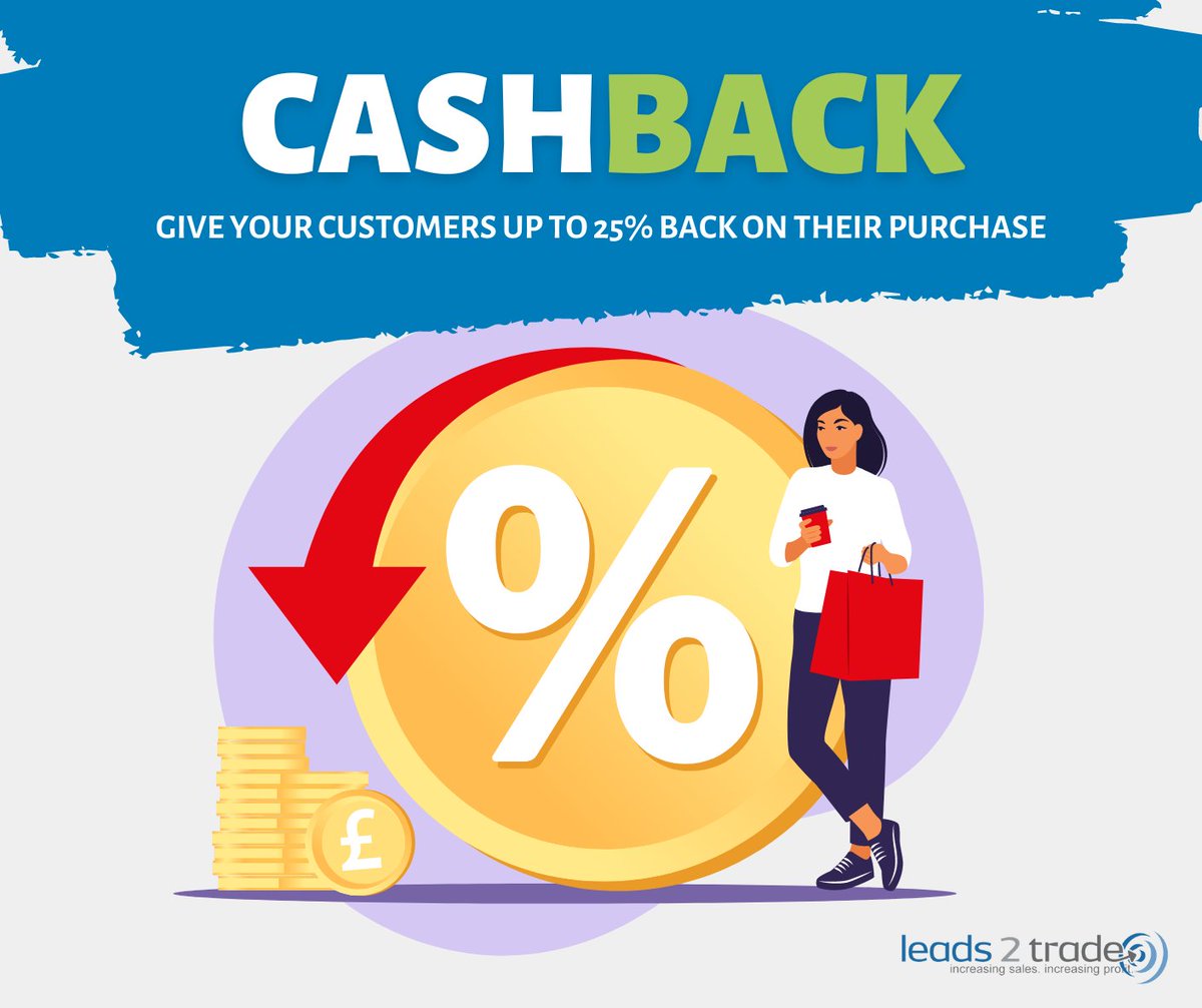 leads2trade's tweet photo. How many more orders could you close if you could give your customers 25% cashback on every order?

We can make it happen at Leads 2 Trade! 🤩 Give us a call on 0800 124 4308 https://t.co/TvndCdU0ed