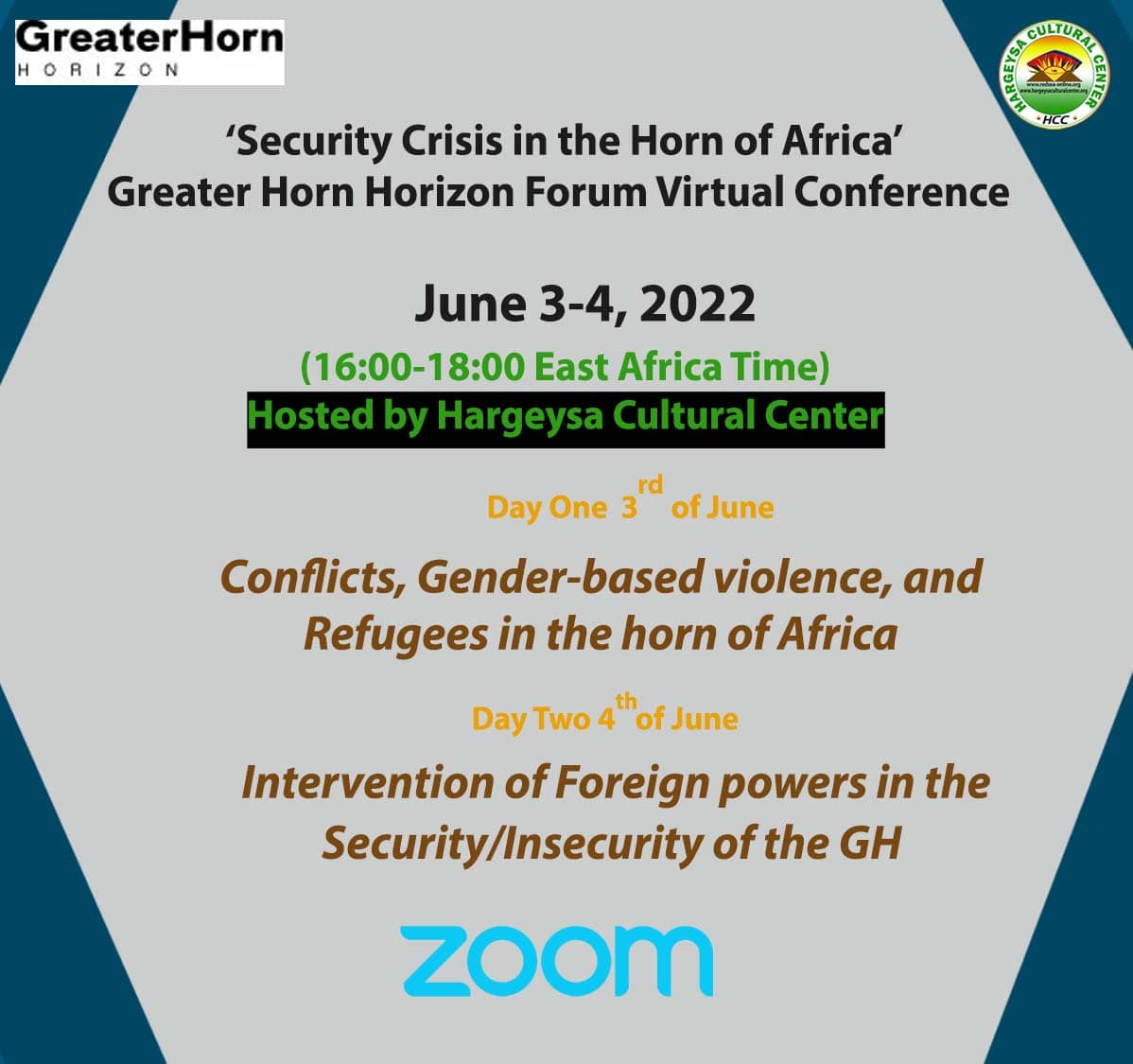 Reminder to register for The Greater Horn Horizon Forum (GHHF) which is a series of panels in a zoom conference on the broad topic of ‘security challenges of the Greater Horn of Africa. Happening on 3rd - 4th of June. 
Register here: us02web.zoom.us/meeting/regist…