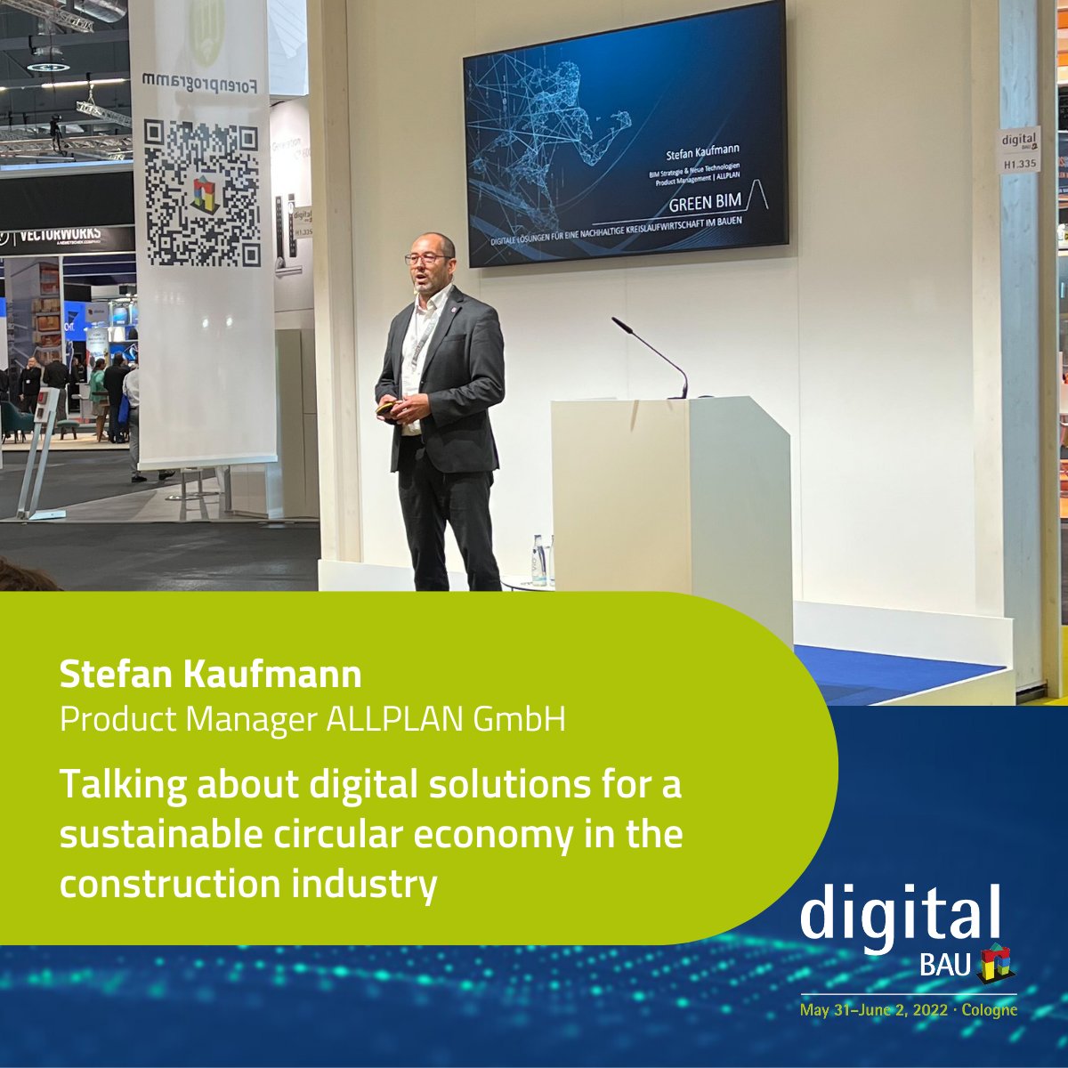 Stefan Kaufmann, Product Manager at <a href="/Allplan/">ALLPLAN</a>, is currently explaining why #BIM technologies can be the solution to more #sustainability in the #constructionindustry. Curious? Then drop by the SMART Forum in Hall 1 !