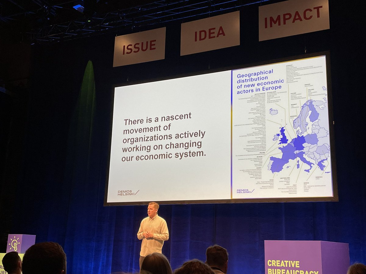 Our current economic system creates more probelms than it solves. <a href="/jonesanssi/">Johannes Nuutinen</a> &amp; <a href="/DemosHelsinki/">Demos Helsinki</a> sharing a secret: there are over 100 organizations in Europe working in changing our economic system #CBF2022