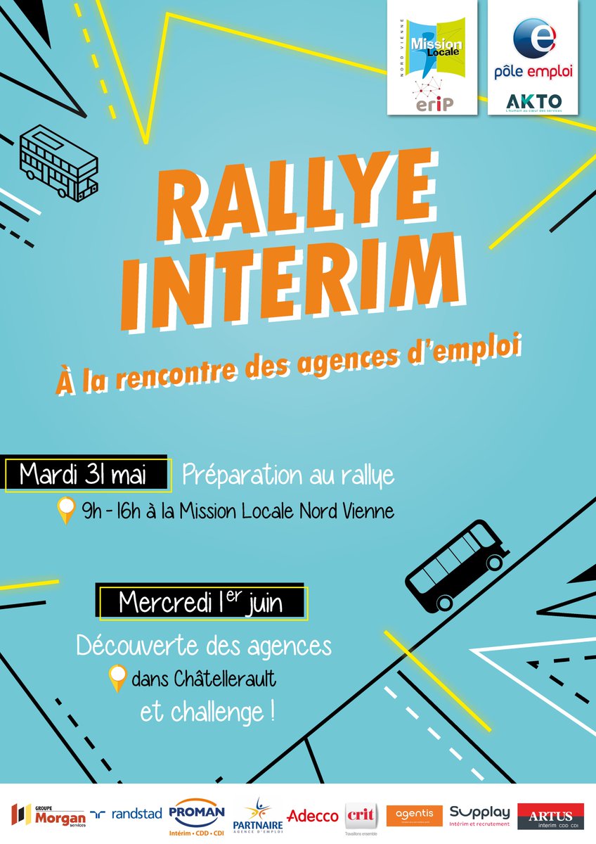 MLNordVienne's tweet photo. 📍Hier pour 19 jeunes, #RALLYE #INTERIM en bus à la découverte des agences de @Chatellerault86 

✅Travail sur la mobilité
✅Info fonctionnement de l'intérim
✅ Dvpt du réseau pro

𝗙𝗮𝗰𝗶𝗹𝗶𝘁𝗼𝗻𝘀 𝗹'𝗮𝗰𝗰è𝘀 à 𝗹'𝗲𝗺𝗽𝗹𝗼𝗶💥
Organisé par MLNV, @pole_emploi &amp; @AKTO_OPCO https://t.co/h1EYo9xD7Y