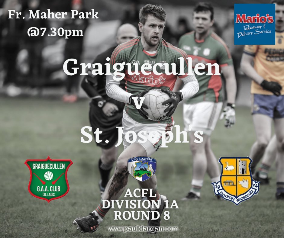 Our seniors welcome St. Joseph’s to Fr. Maher Park this evening at 7.30pm for round 8 of the league. 
Get out and support the lads if possible.
