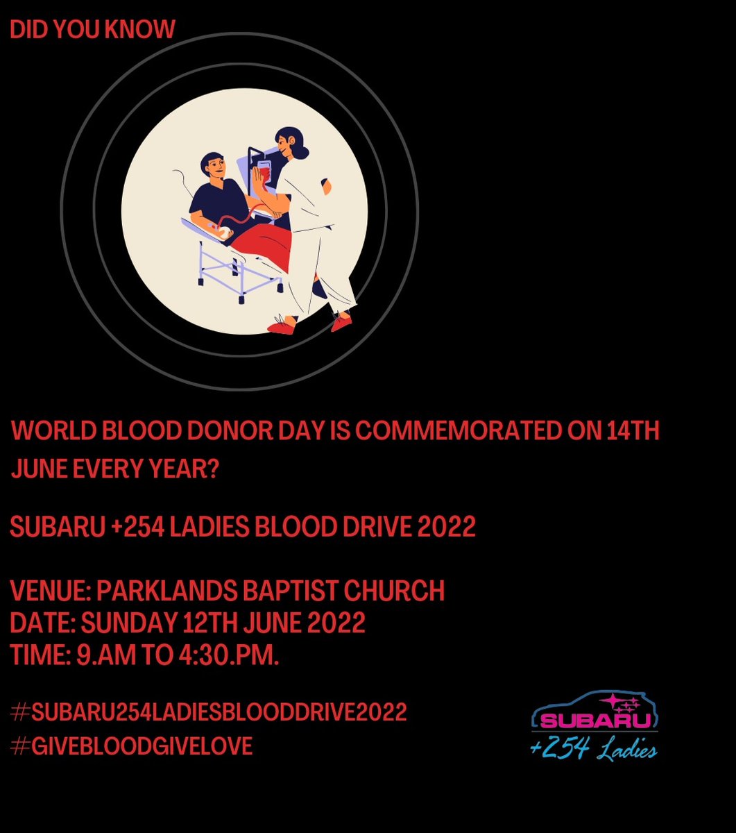 Subaru254Ladies's tweet photo. Countdown to Dday woop woop 
#Subaru254LadiesBloodDrive2022
#GiveBloodGiveLove
#Subaru254Ladies
#SubaruLove
@SheCanDrive_KE 
@Foresternation
@InkedSisterhood https://t.co/ItZEdFBFFL