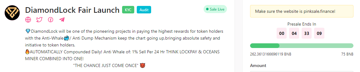 DiamondLockBSC's tweet photo. 4:30 hours left until our fairlaunch ends!!! This is the last chance to buy it 🤑

https://t.co/ahRN9fY6S8

We will launch on Pancakeswap 1 hour after fairlaunch (today at 3:30 pm UTC) ✅✅✅

#DML #DiamondLock #BSC #Rebase #newgem #x1000gem  #TITANO #Blockchain #libero #Lockpay https://t.co/hmHB5wnlP5
