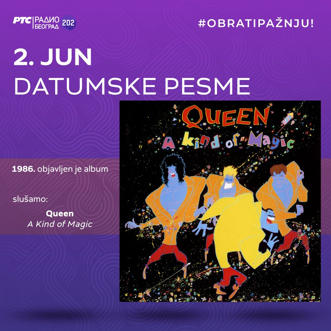 Beograd202's tweet photo. 🗓️ #DatumskePesme - radnim danima od 14
1972. ✴️ PINK FLOYD - album #ObscuredByClouds
1978. ✴️ BRUCE SPRINGSTEEN - album #DarknessOnTheEdgeOfTown
1986. ✴️ QUEEN - album #AKindOfMagic
2001. ✴️ AEROSMITH - singl #FlyAwayFromHere
#2jun #NaDanašnjiDan
#2June #OnThisDay https://t.co/V0Knubf9za