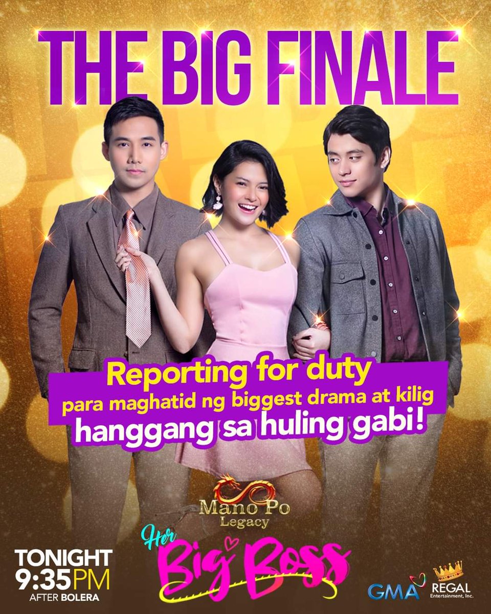 showbiznest's tweet photo. KEN CHAN AND BIANCA UMALI, BIGGEST KILIG SA HULING GABI

After weeks of touching hearts and spreading good vibes, GMA Network and Regal Entertainment's hit primetime series “Mano Po Legacy: Her Big Boss” airs its final episode this Thursday (June 2), 9:35PM.

#MPLTheBigFinale https://t.co/GwQ5dco9YA