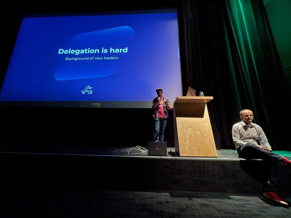 VirtusLab's tweet photo. Now in #Gdynia! 💚 
Our CTO @pdolega and Senior Engineering Manager @krzysztof______  are taking over the #Barcamp stage at @ProductCampPl. 💪 https://t.co/EeuksGfcJM