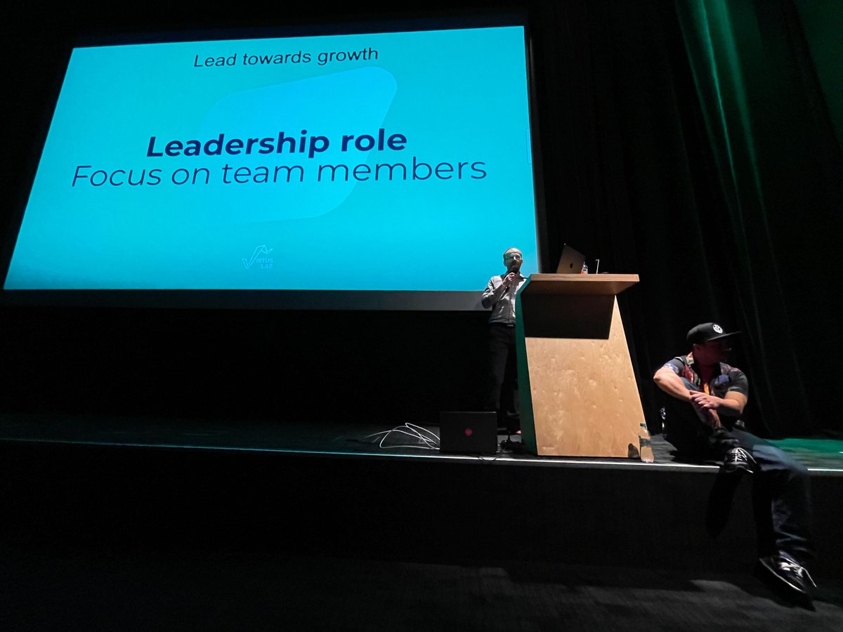 VirtusLab's tweet photo. Now in #Gdynia! 💚 
Our CTO @pdolega and Senior Engineering Manager @krzysztof______  are taking over the #Barcamp stage at @ProductCampPl. 💪 https://t.co/EeuksGfcJM