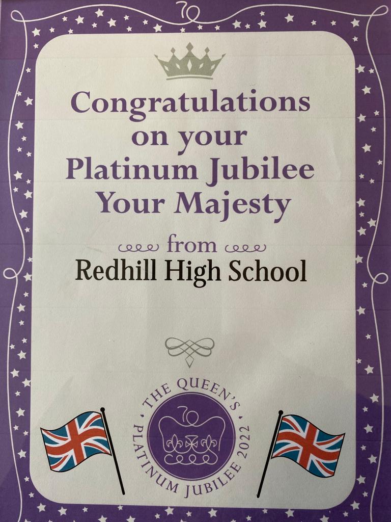 Congratulations to Her Majesty the Queen on her Platinum Jubilee from all at Redhill High School. 
Here's wishing everyone the very best for the Bank Holiday weekend too.